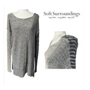 SOFT SURROUNDINGS 3XL Gray and Navy Lagenlook Oversized Marbled Knit Sweater